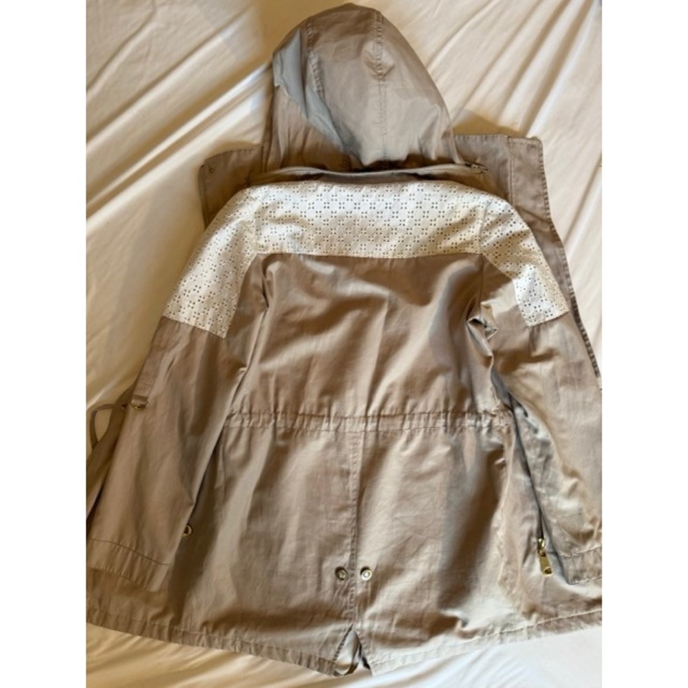 Betsey Johnson Khaki Parka Jacket Eyelet Lace Hooded Utility Coat Tan XS - Picture 6 of 7